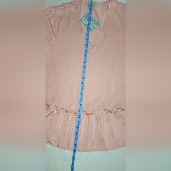 NWT Floral and Ivy Blush Pink Satin Silky Blouse-Short Sleeve - Size Medium - Picture 4 of 7